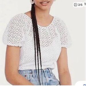 J. Crew. White Eyelet Puff Sleeve Top